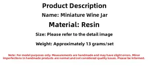 Detailed resin miniature wine jar specifications with material and product description