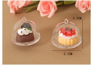 Miniature dollhouse dessert models with transparent food covers in 3.1cm width size