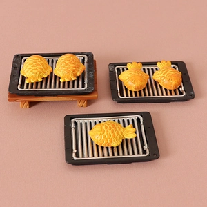 Miniature Dollhouse BBQ Grill Fish Model Set Simulation Taiyaki Food Decoration Tiny Resin Pretend Play Toy Accessories
