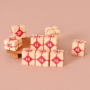 Mini coffrets cadeaux chinois Fu avec nœuds rouges pour décoration de maison de poupée