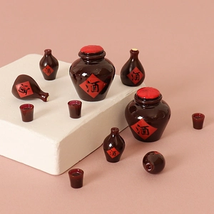 Miniature Chinese Wine Jars And Bottles And Cups Resin Micro Landscape Ornament Traditional Vintage Dollhouse Accessories