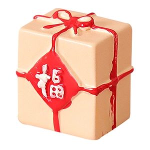 Miniature de boîte cadeau avec nœud rouge et signe Fu pour décor de maison de poupée