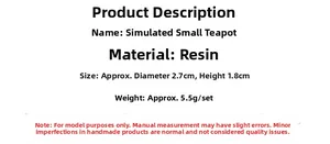 Detailed specifications for miniature resin teapot model with 2.7cm diameter size info