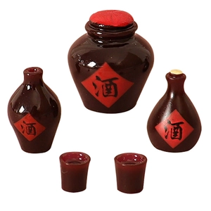 5-piece miniature Chinese wine set with red resin jugs and cups for DIY crafts