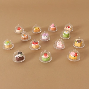 Miniature dollhouse dessert set with 14 diverse cake models and clear dome covers