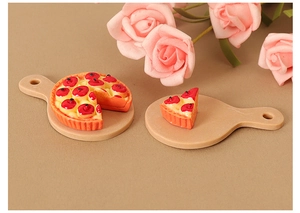 Miniature dollhouse cherry fruit pizza set with tray for DIY creative desktop decoration
