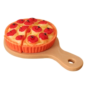 Miniature cherry tart dollhouse food model on wooden tray for desk decoration