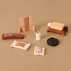 Miniature Dollhouse Chinese Style Study Room Resin Ornament Ancient Scholar Studio Calligraphy Scroll Guzheng Screen Decoration