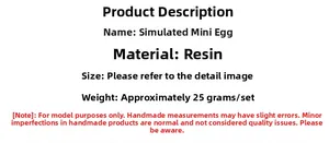 Specifications for miniature resin eggs showing material and weight for dollhouse scenes