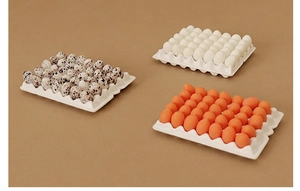 Miniature dollhouse egg tray holder with realistic ceramic texture and diverse compartments