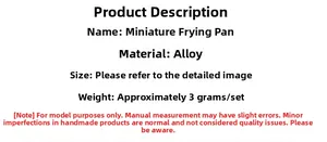 Detailed dimensions and alloy material specifications for dollhouse miniature frying pan models