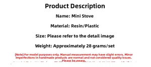 Detail specifications for miniature dollhouse kitchen stove model made of resin and plastic