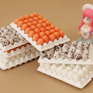 Miniature dollhouse egg sets with white trays for creative kitchen scene decoration