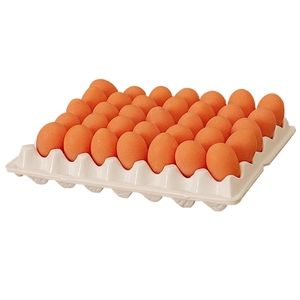 Miniature dollhouse food tray with thirty detailed orange-brown eggs in a white egg crate