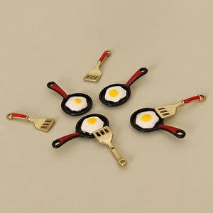 Miniature Simulation Frying Pan Egg And Spatula Set Alloy Enamel Miniature Kitchenware For Dollhouse DIY Accessories
