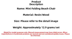 Miniature dollhouse folding beach chair model made of resin and wood with 12.9g weight