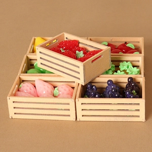 Miniature Dollhouse Fruit Box Model Wood Crate Resin Fruits Simulation Food Play DIY Tiny Landscape Ornaments Decoration