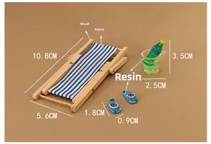 Miniature wooden beach chair set with cooler and flip-flops for dollhouse DIY scenes