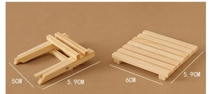 Detailed view of miniature wooden dollhouse tray and folding stand with 5cm-6cm dimensions