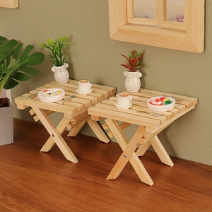 Miniature wooden folding picnic table model for dollhouse DIY miniature furniture scenes