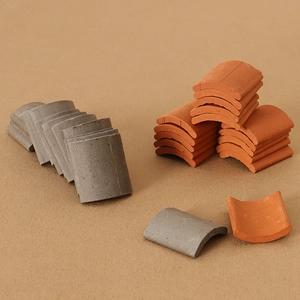 Miniature dollhouse roof tiles in grey and terracotta clay for DIY model building scenery