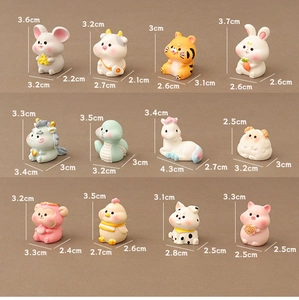 Spécifications de taille pour 12 figurines miniatures d'animaux du zodiaque en résine
