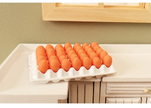 Detailed 1:12 dollhouse miniature accessory set with white egg tray and 30 resin eggs