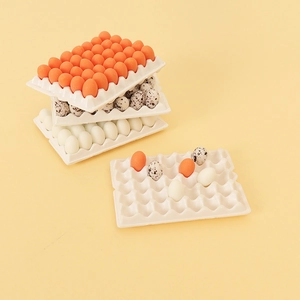 Miniature white 30-slot egg tray for dollhouse display with stackable resin design