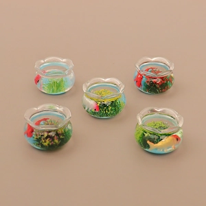 5-piece set of miniature dollhouse fish tanks with resin goldfish and water plants