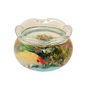 Miniature dollhouse fish tank with realistic koi fish and colorful aquatic plants decoration