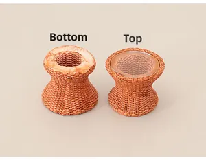 Miniature dollhouse table base with woven texture showing top and bottom views