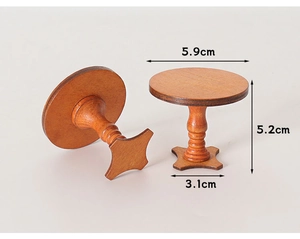 Detailed dimensions of miniature walnut wood round table with vintage cross base for dollhouse