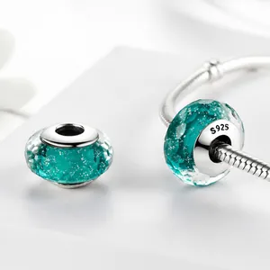 Deep green faceted glass beads with S925 sterling silver core on snake chain