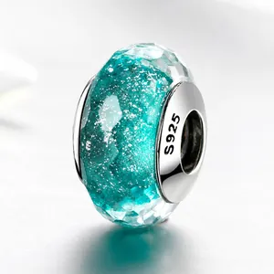 Faceted ocean blue glass charm with S925 silver core for DIY charm bracelets