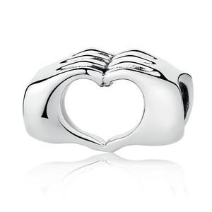 Charm Perla in Lega a Cuore Argento Lucido a Specchio Gesto della Mano Componente per Gioielli DIY Bracciale Collana Regalo