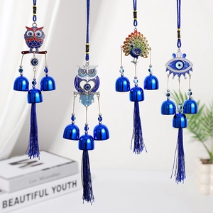 Evil Eye Wind Chimes Metal Owl Peacock Hanging Ornament Lucky Protection Wall Decor Home Garden Blessing Gift