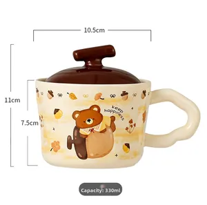 Detail view of 330ml ceramic bear mug with exact size dimensions and capacity marks