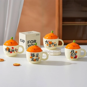 Creative Ceramic Mug With Tangerine Persimmon Lid Auspicious Chinese Style Porcelain Coffee Water Cup Home Office Gift Porcelain Mug