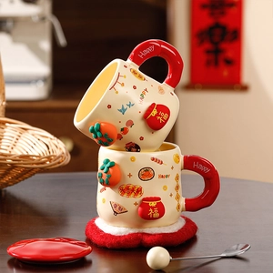Cute Cartoon Ceramic Mug With Lid Spoon 3D Animal Fruit Pattern Hand Painted Decorative Coffee Milk Water Cup Birthday Gift
