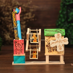 Porte-stylo boîte à musique en bois avec grande roue rotative et moulin à vent