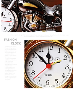 Macro detail of motorcycle clock with large numbers, night light and metallic finish