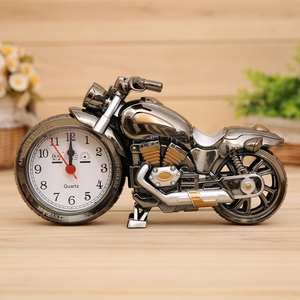Creative motorcycle alarm clock in silver and gold finish for vintage home decor