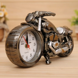 Vintage motorcycle desk clock in dark gray metallic finish with quartz movement dial