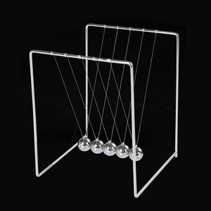 Modern Newton's Cradle with five steel balancing balls on a silver metal frame