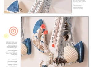 Detail of Mediterranean anchor wall hook with embedded thermometer and marine decor