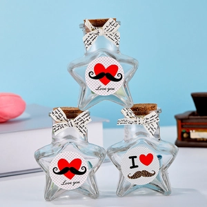 Star shaped glass jar with cork stopper and decorative ribbon for lucky folding stars