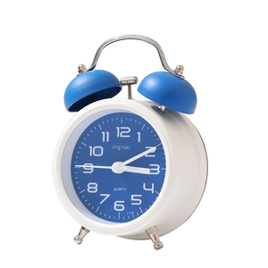 Réveil classique à double cloche bleu et blanc avec mouvement à quartz silencieux en métal