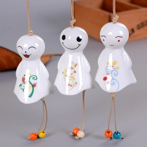 Japanese Style Ceramic Teru Teru Bozu Wind Chime Handmade Hanging Ornament Cute Smile Face Floral Pattern Home Decor Gift