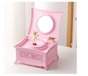 Boîte à musique piano rose avec ballerine, miroir interne et petit tiroir