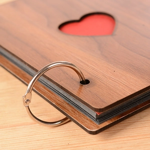 6-inch creative heart-shaped cutout wooden photo album with refillable metal rings